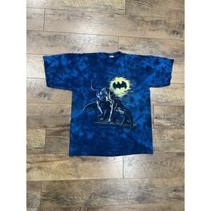 Vintage 90s Batman‎ Graphic Tee Shirt Blue Tie-Dye Single Stitch DC Comics Large
